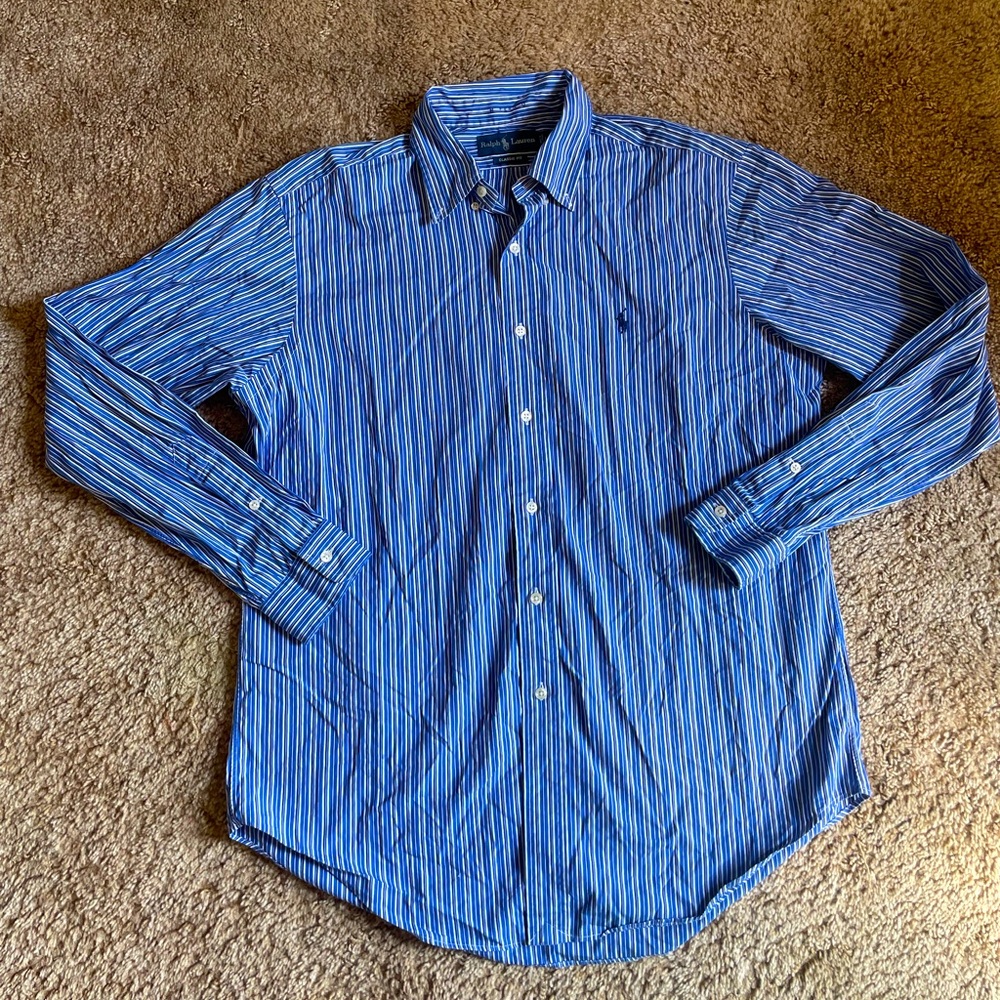 Ralph Lauren Blue Label Men’s Large Button Down Shirt Striped Polo Business Fall